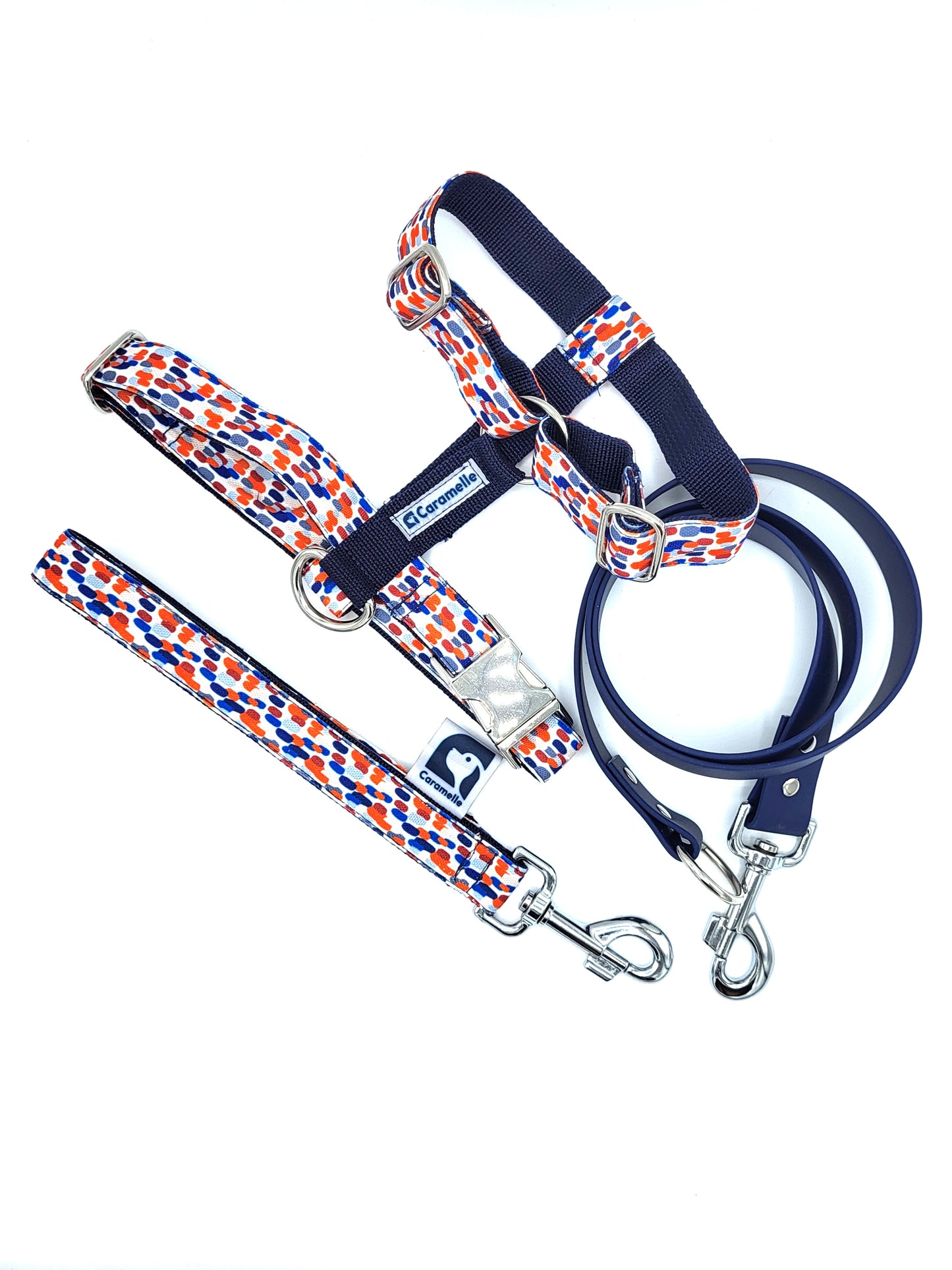 Anse stylé pour petit et grand chien bleu, blanc et rouge made in france de french caramelle collection tacheté France