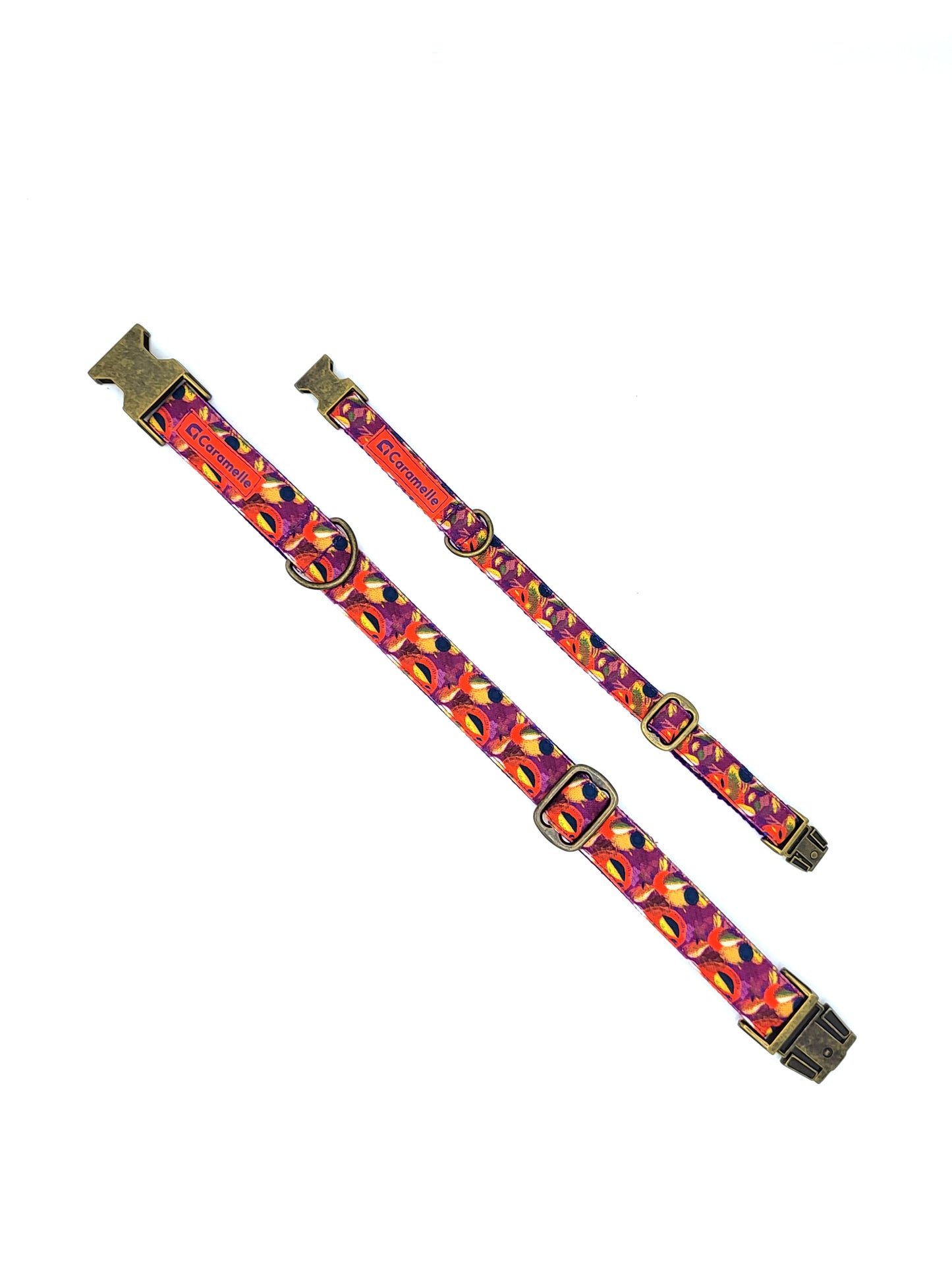 Collier stylé pour petit et grand chien réglable orange, violet et jaune de french caramelle collection verdoyant-violet