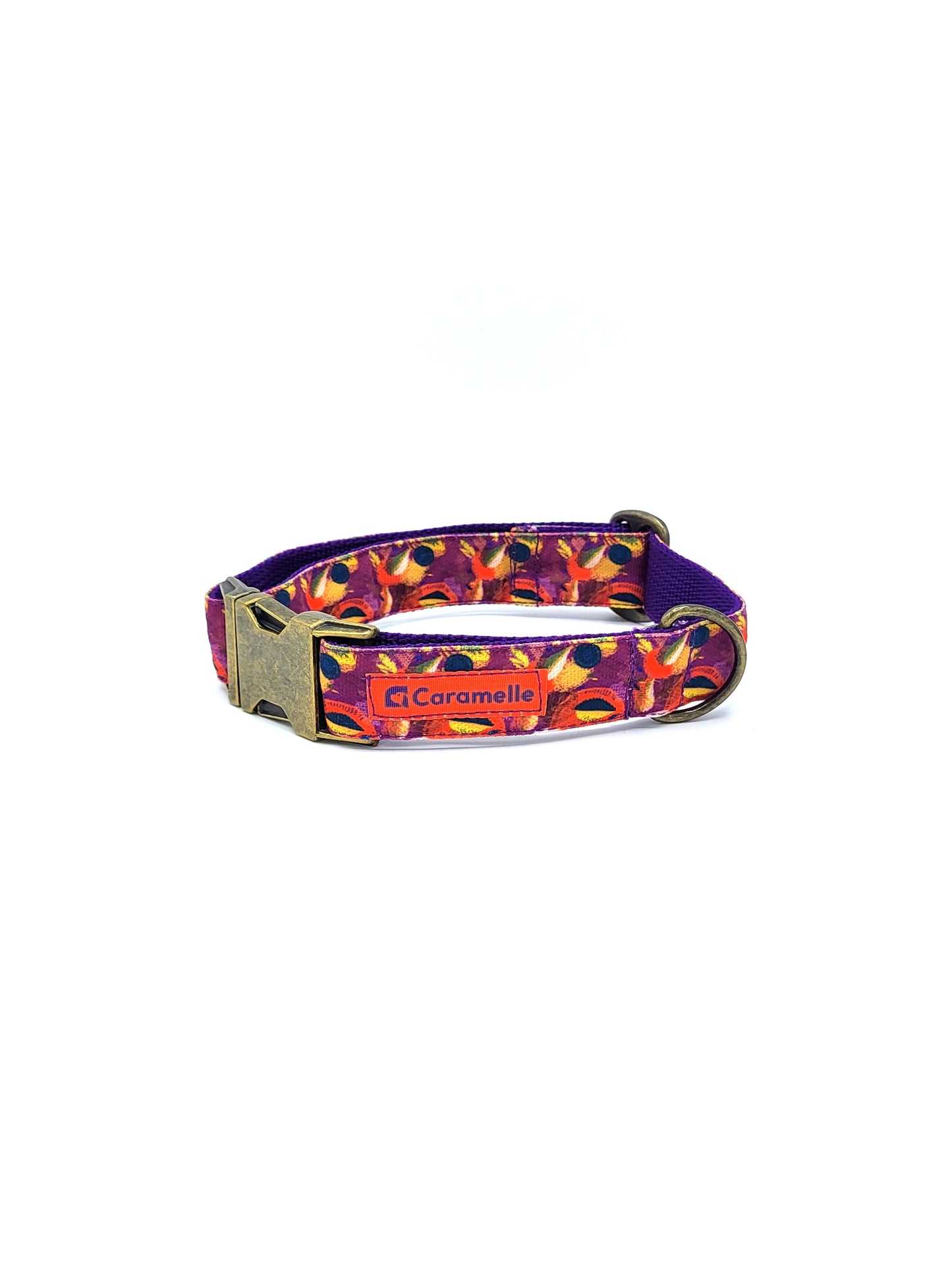 Collier stylé pour petit et grand chien réglable orange, violet et jaune de french caramelle collection verdoyant-violet
