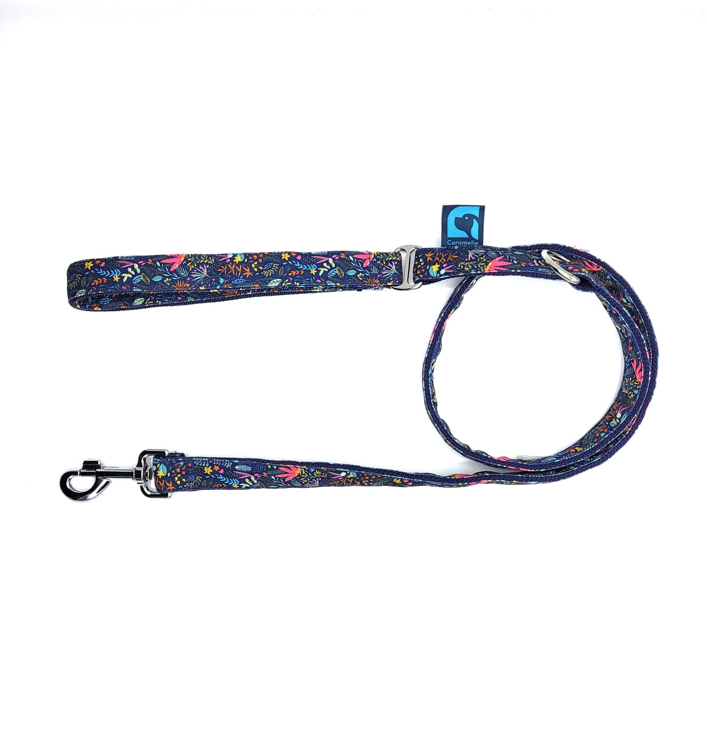 Laisse stylé petit et grand chien bleu, violet et rose de french caramelle collection flowerette marine