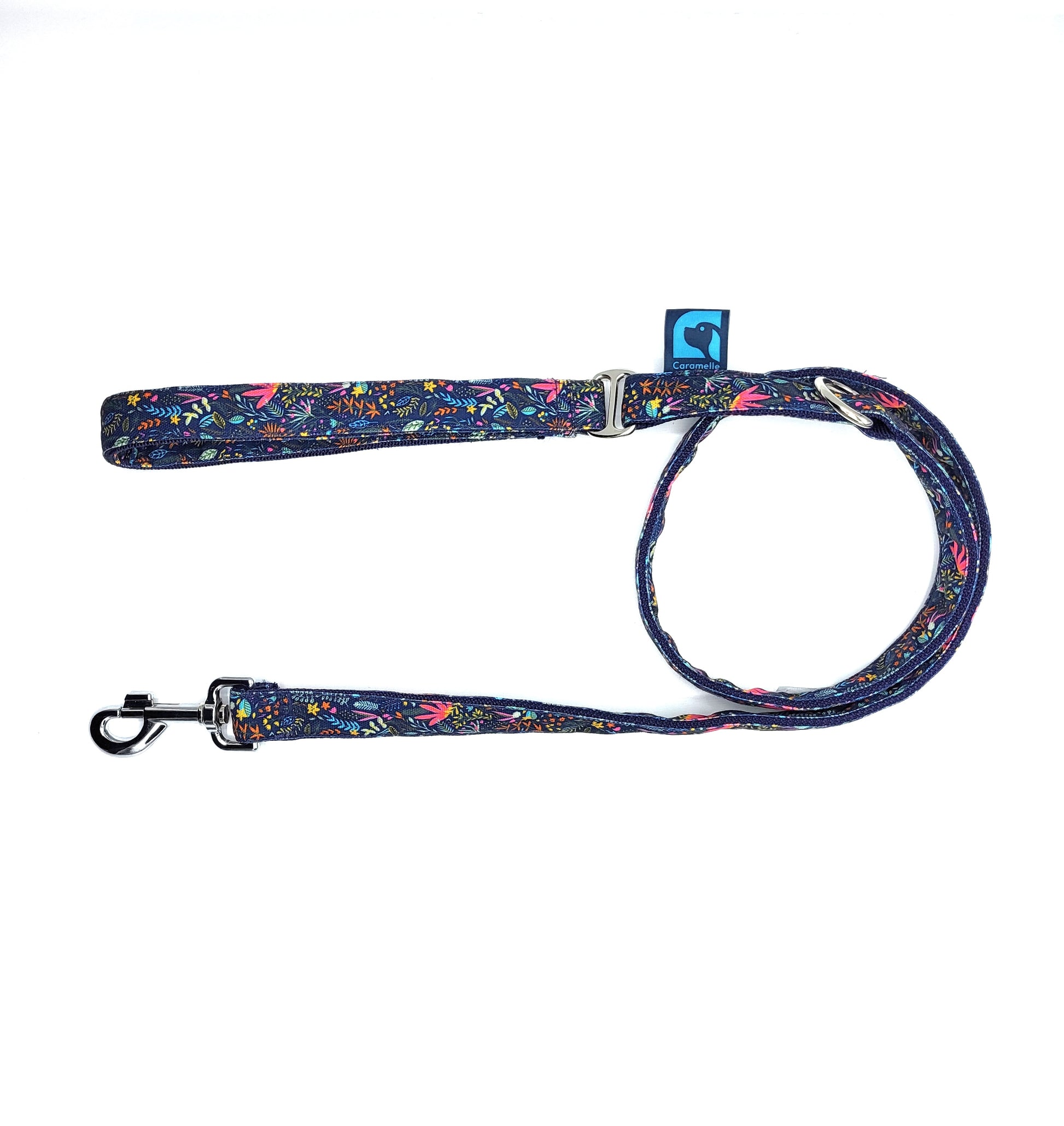 Laisse stylé petit et grand chien bleu, violet et rose de french caramelle collection flowerette marine