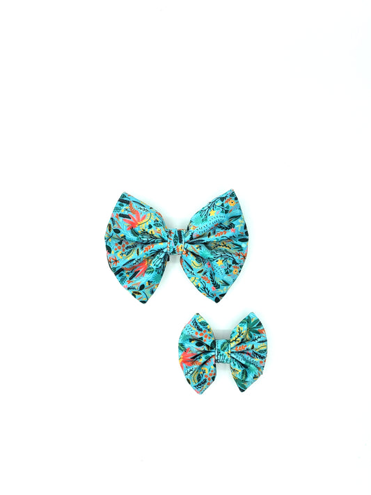 Noeud papillon stylé pour petit et grand chien bleu turquoise, vert et rose  de french caramelle collection flowerette menthe