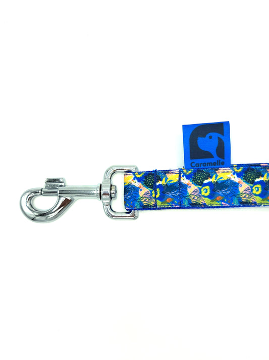 Anse stylé pour petit et grand chien bleu, vert et jaune de french caramelle collection coeur bleu