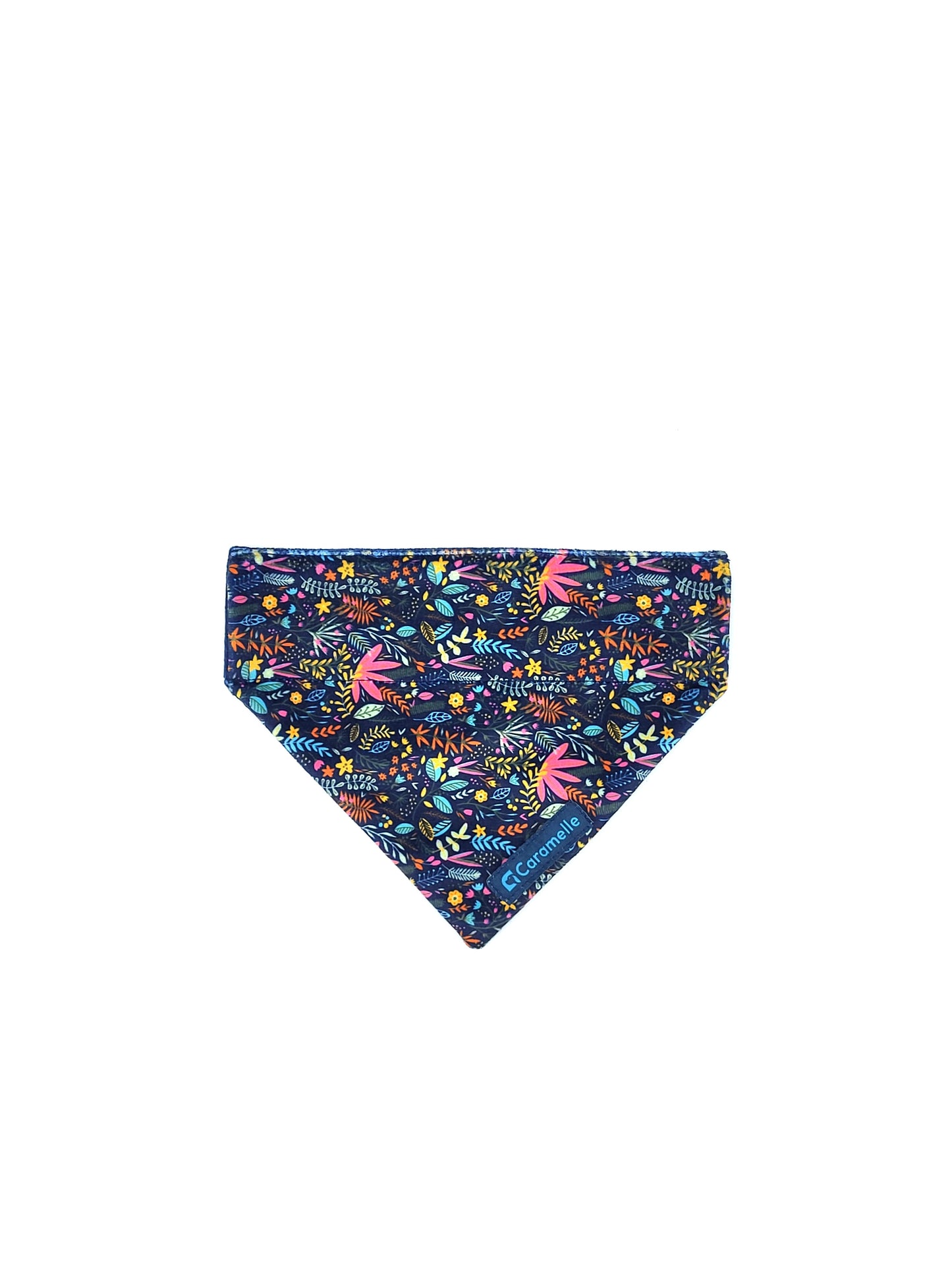 Bandana stylé pour petit et grand chien bleu marine, bleu et rose de french caramelle collection flowerette marine