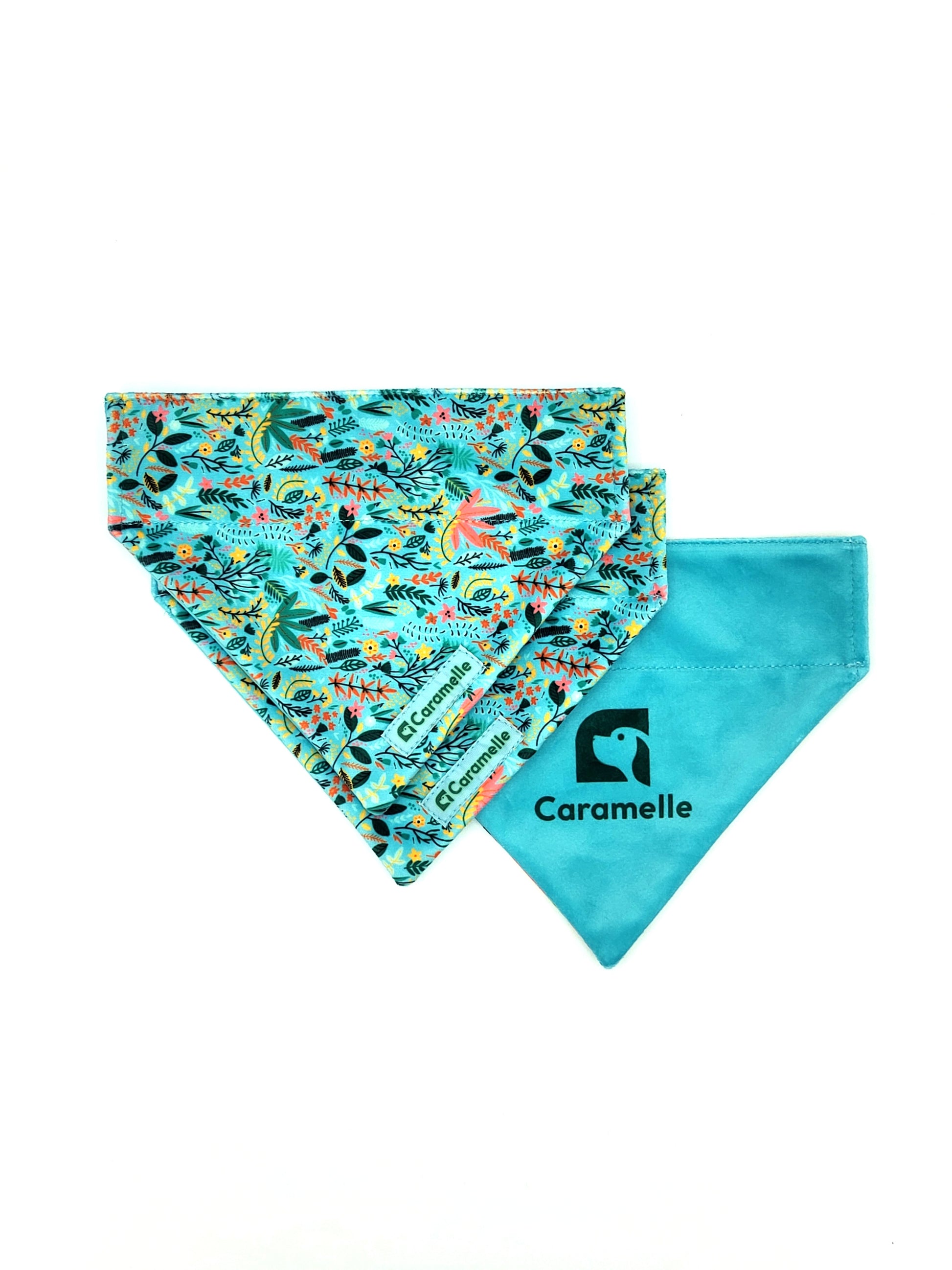 Bandana stylé pour petit et grand chien bleu turquoise, vert et rose de french caramelle collection flowerette menthe