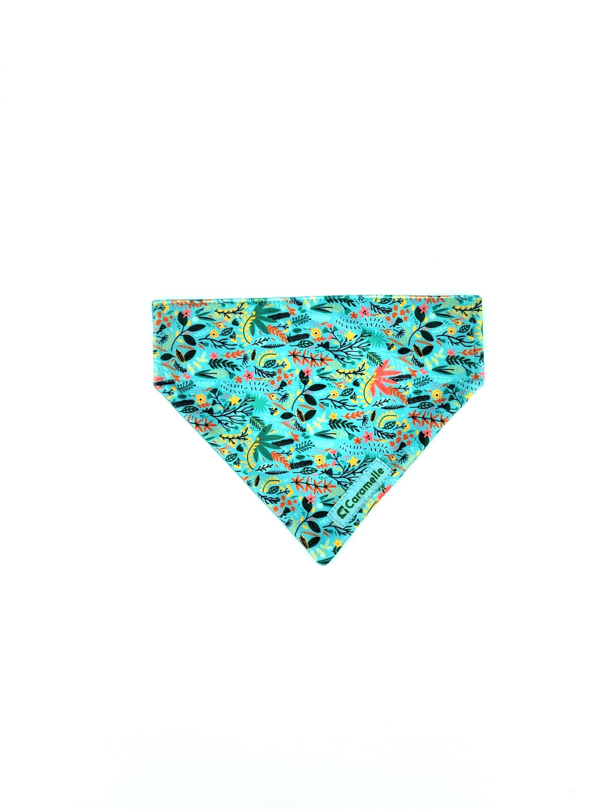 Bandana stylé pour petit et grand chien bleu turquoise, vert et rose de french caramelle collection flowerette menthe