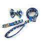 Collier, laisse et noeud papillon stylé pour petit et grand chien bleu, vert et jaune de french caramelle collection coeur bleu