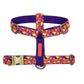 Harnais stylé pour petit et grand chien réglable orange, violet et jaune de french caramelle collection verdoyant-violet