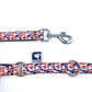 Laisse stylé petit et grand chien bleu, blanc et rouge made in france french caramelle collection tacheté France