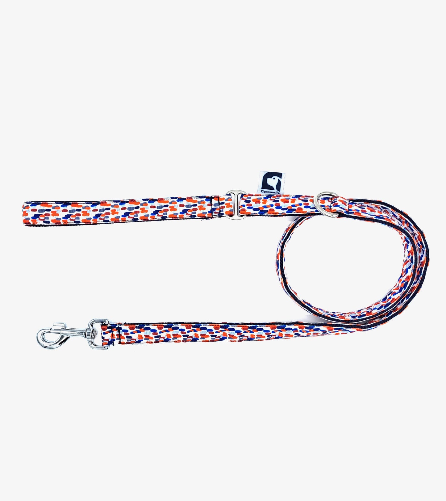 Laisse stylé petit et grand chien bleu, blanc et rouge made in france french caramelle collection tacheté France