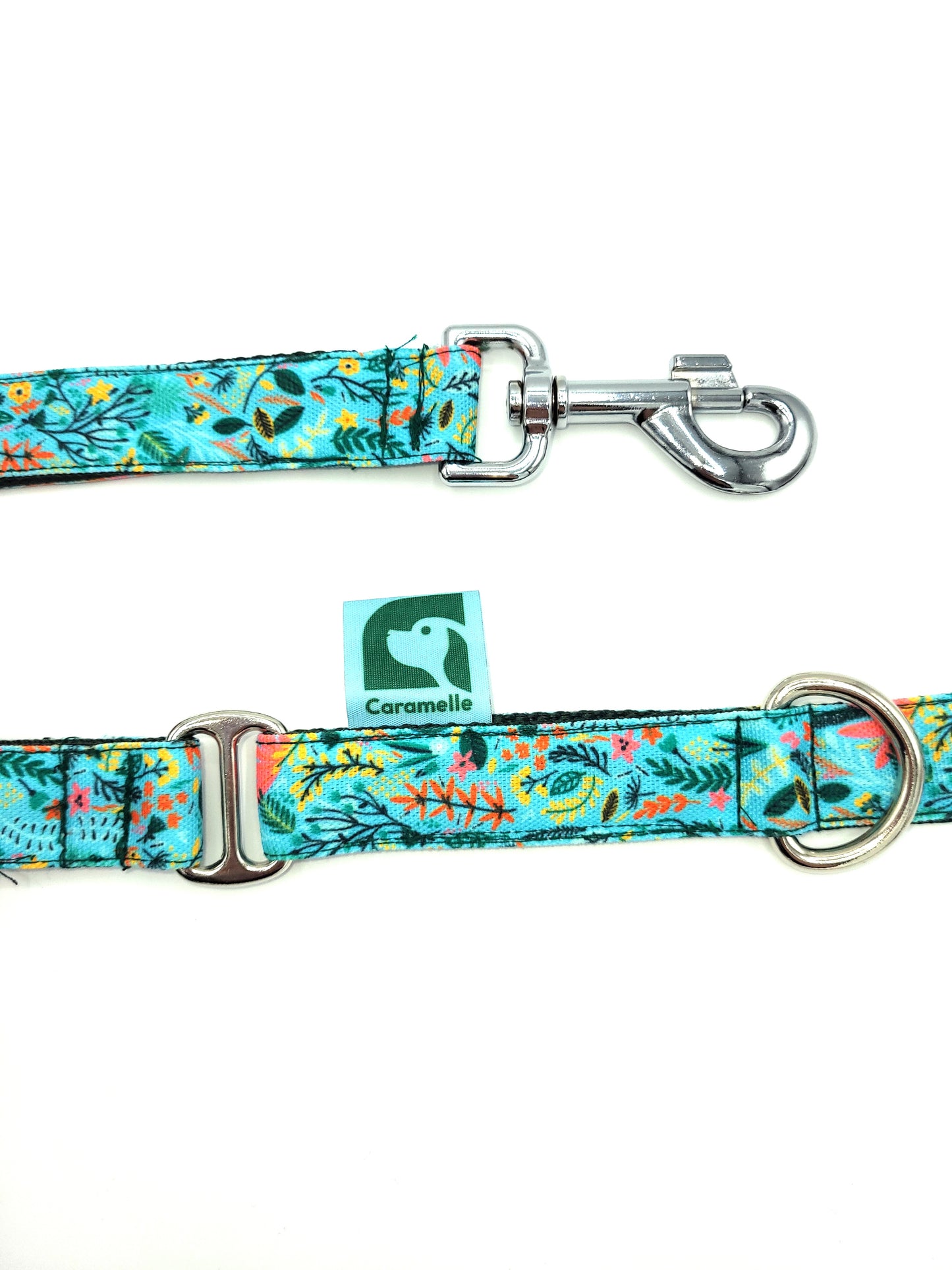 Laisse stylé petit et grand chien bleu turquoise, vert et rose de french caramelle collection flowerette menthe