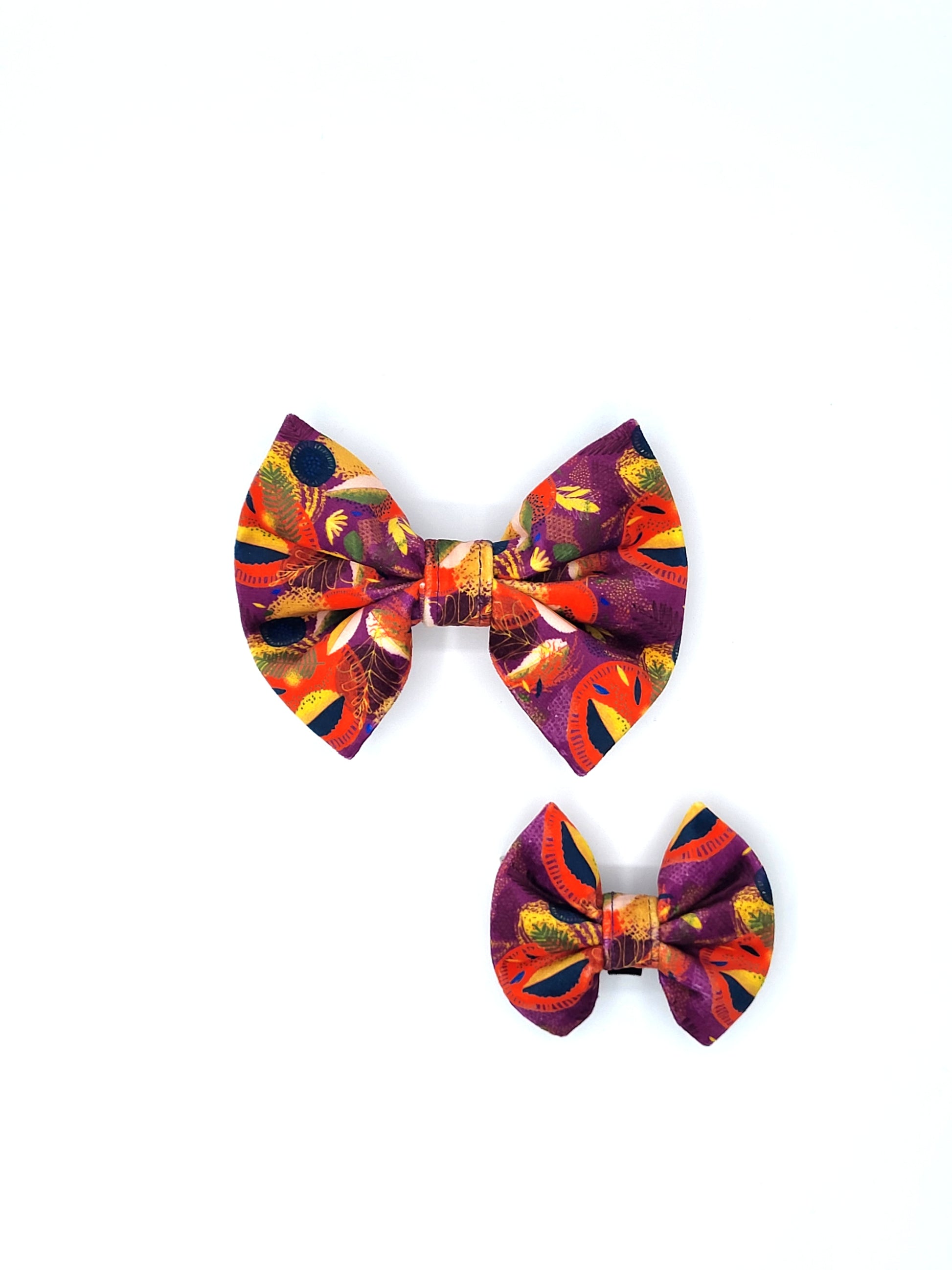 Noeud papillon stylé pour petit et grand chien orange, violet et jaune de french caramelle collection verdoyant-violet